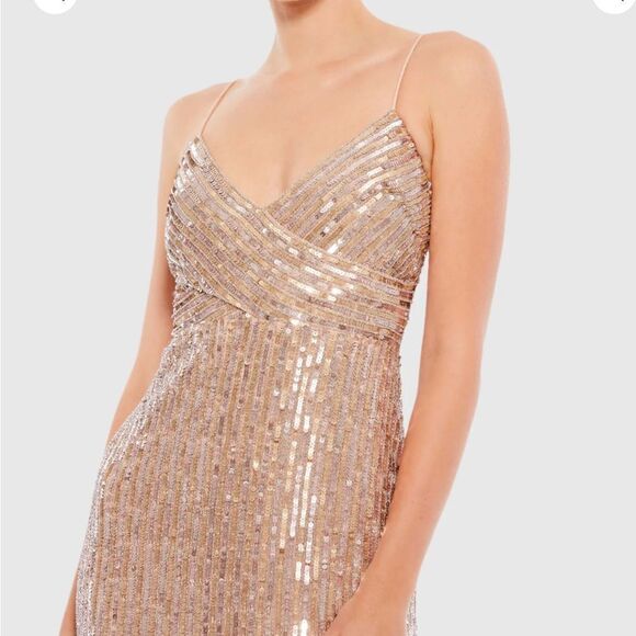 Mac Duggal 10817 Sequin Spaghetti Strap Gold Formal Gown | Size 2 - Picture 3 of 12